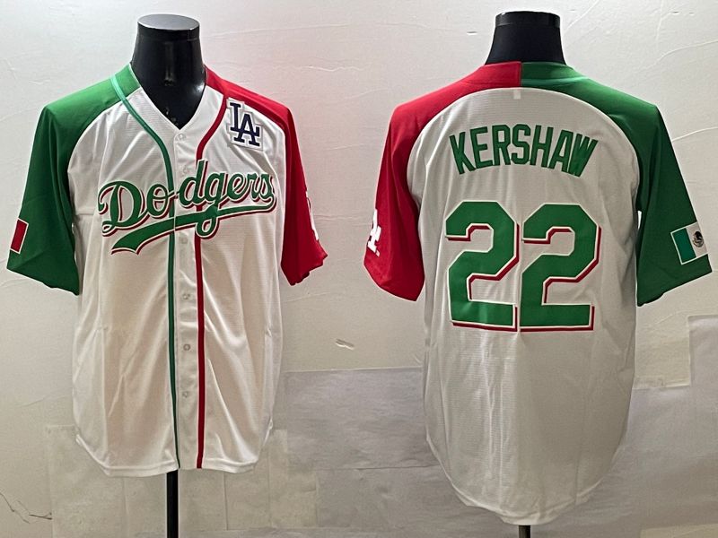 Men Los Angeles Dodgers #22 Kershaw White Green Game 2025 Nike MLB Jersey style 5
